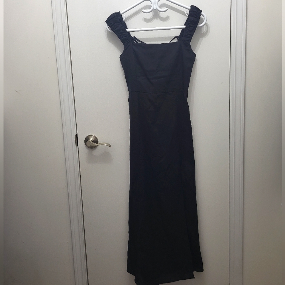 Zara black linen blend midi dress